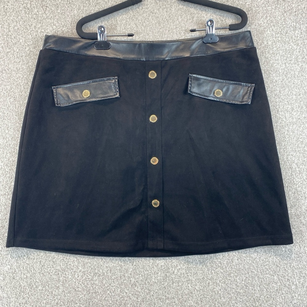 Marc NY faux suede skirt black waist 38” XL minimalist edgy retro preppy